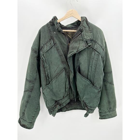 Expressions Jacket Women LARGE Green Acid Washed Full Zip Long Sleeve Bomber - Picture 10 of 10